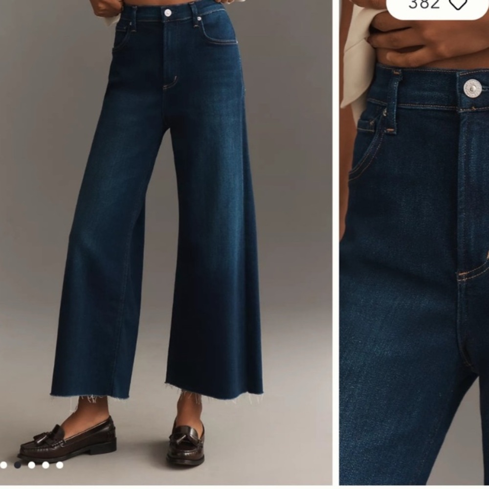 New Citizens of Humanity Lyra Dark Wide Leg Blue Indigo Raw Hem Cropped Jeans 29
